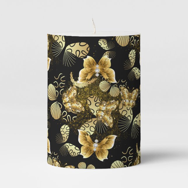 Golden Pattern 16.bwm Black BG Pillar Candle (Front)
