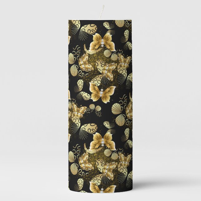 Golden Pattern 16.bwm Black BG Pillar Candle (Front)