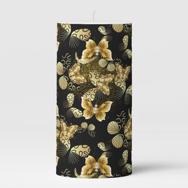 Golden Pattern 16.bwm Black BG Pillar Candle (Front)