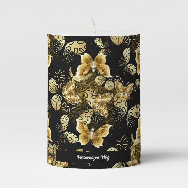 Golden Pattern 16.bwm Black BG (PS) Pillar Candle (Front)