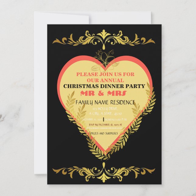 GOLDEN PATTERN MERRY CHRISTMAS HAPPY HOLIDAYS INVITATION (Front)