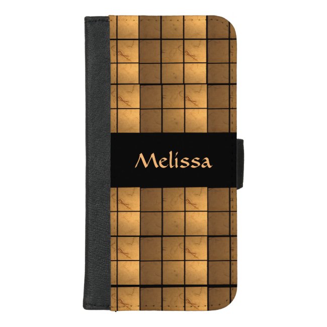 Golden Pattern Squares iPhone 8/7 Plus Wallet Case