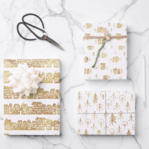 Golden Patterns Urban Snow Wrapping Paper Sheets