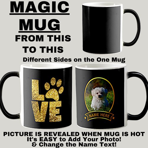 Golden Paw Love _ Add Your Dog Photo  Name Here _ Magic Mug
