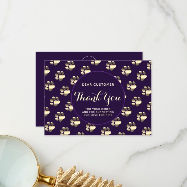 Golden paw pattern Thank you card (Front/Back In Situ)