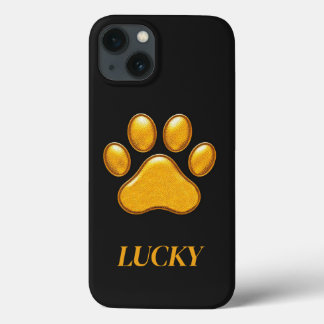 Golden Paw Print Against Black Background iPhone 13 Case