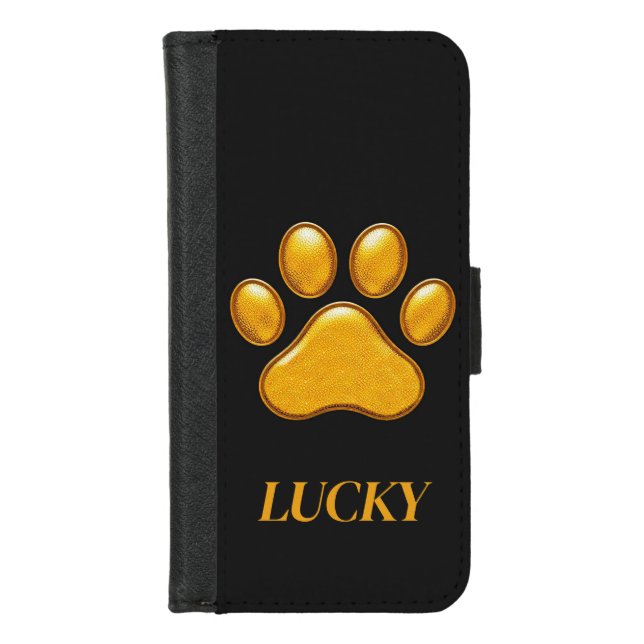 Golden Paw Print Against Black Background iPhone Wallet Case (Front)