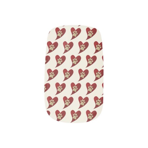 Golden Paw Print Bright Red Heart Dog Lover  Minx Nail Art