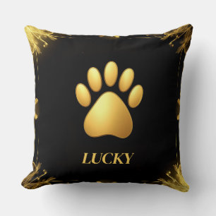 Golden Paw Print Elegant Pet Lover Home Décor Gift Throw Pillow