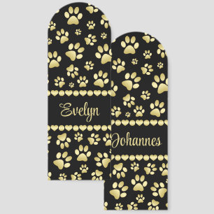 Golden Paw Prints on Black with Custom Name Bookmarks