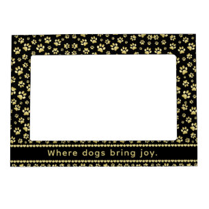 Golden Paw Prints on Black with Custom Name Magnetic Frame