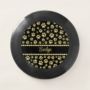 Golden Paw Prints on Black with Custom Name Wham-O Frisbee