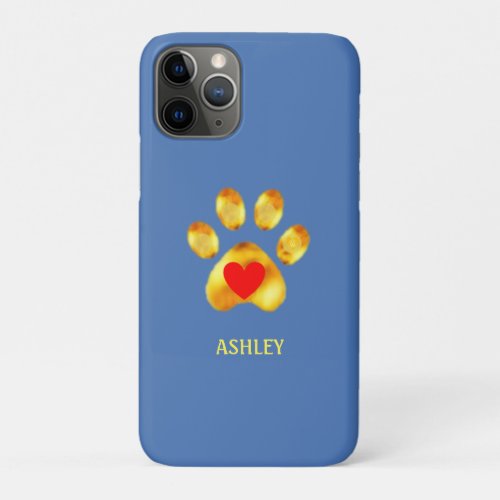 Golden paw with heart on light blue iPhone 11 pro case