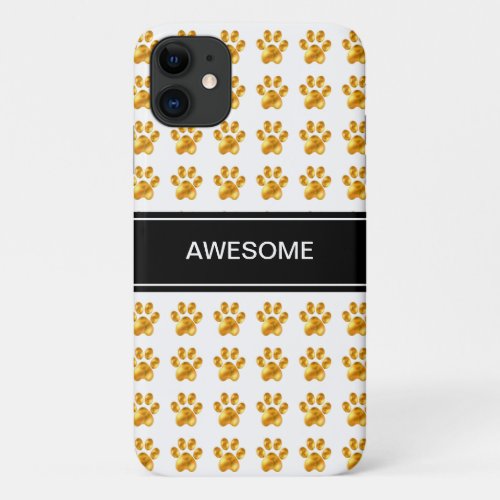 Golden paws  calligraphy on black and white iPhone 11 case