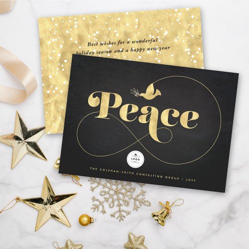 Golden Peace And Dove Logo Business Holiday Card