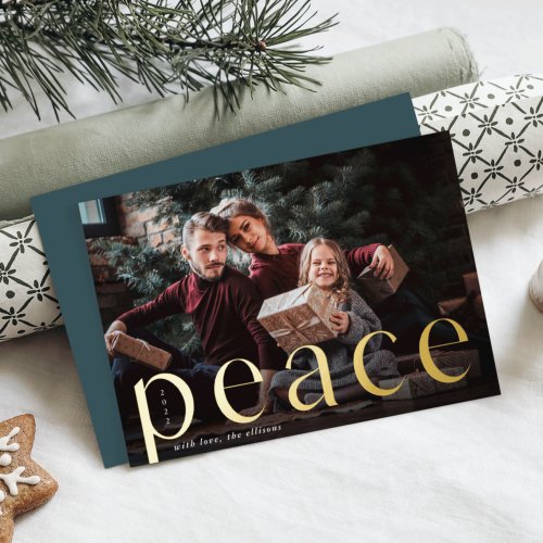 Golden Peace  Full Photo Foil Holiday Card