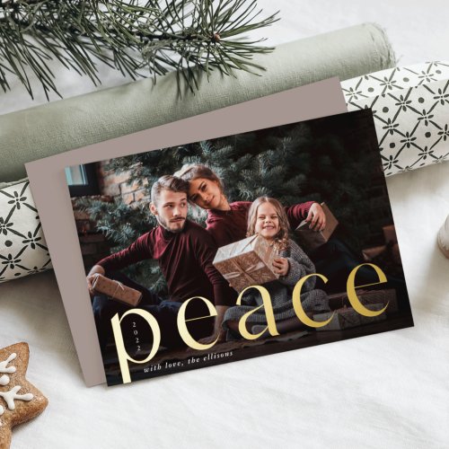 Golden Peace  Full Photo Foil Holiday Card
