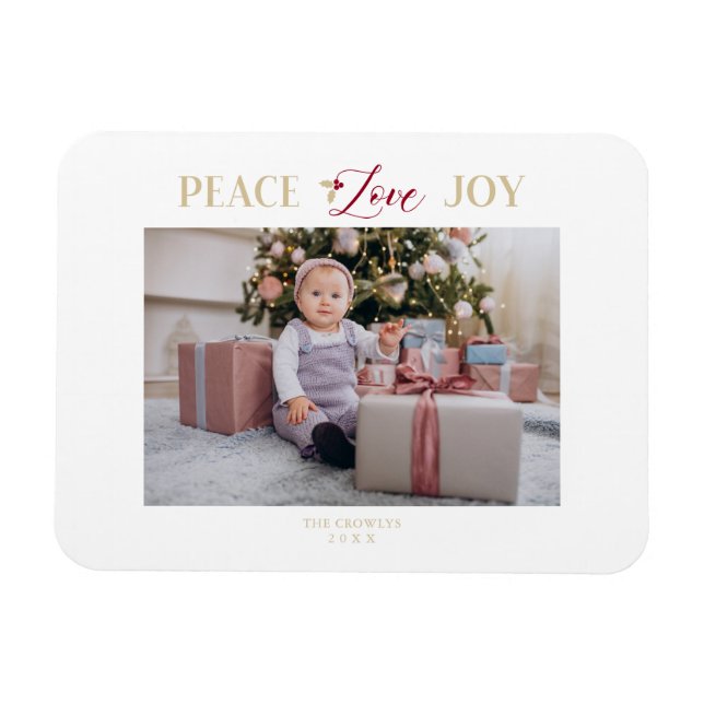 Golden Peace Love Joy Minimalist Simple Christmas Magnet (Horizontal)