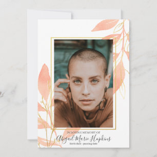 Golden Peach Floral In Loving Memory Funeral Thank You Card