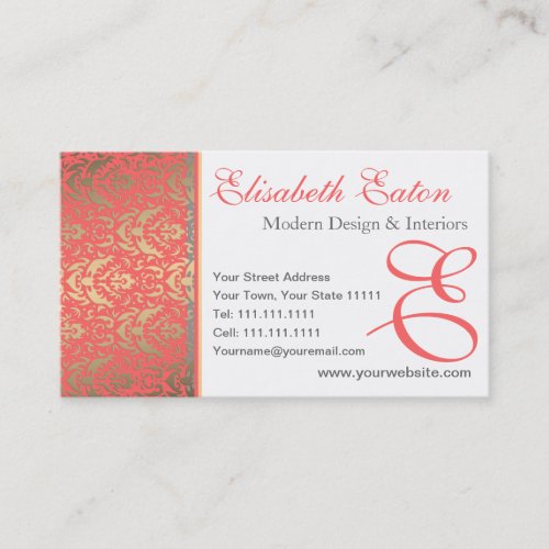 Golden Peach Shimmer Damask Elegant Woman's Business Card Templates