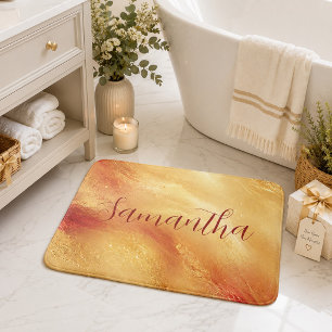 Golden Peach Watercolor Custom Name Bath Mat