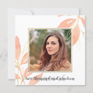 Golden Peach Watercolor Floral Graduation Invitation