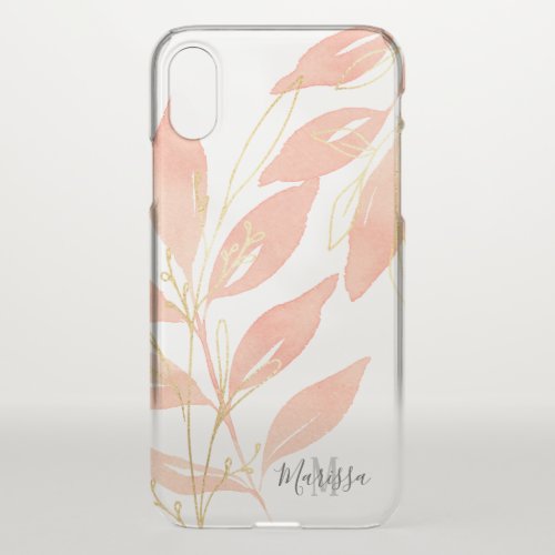 Golden Peach Watercolor Floral Monogram iPhone XS Case