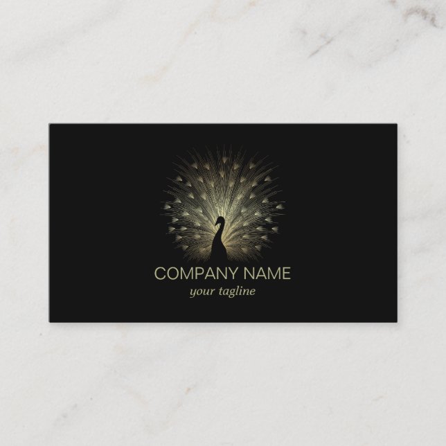 Golden Peacock Beautiful Modern Business Card (Front)