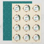 Golden Peacock & Calligraphy Favor Gift Tag Sheet (Front/Back)