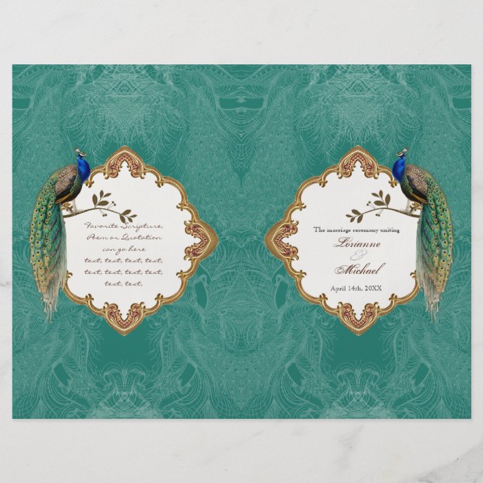Golden Peacock & Calligraphy Swirl Wedding Program Flyer