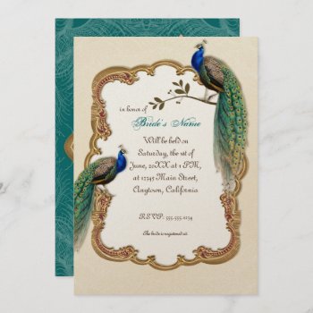 Golden Peacock & Calligraphy Swirls Invitation by AudreyJeanne at Zazzle