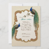 Golden Peacock & Calligraphy Swirls Invitation (Front)