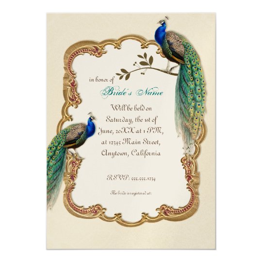 Golden Peacock & Calligraphy Swirls Invitation