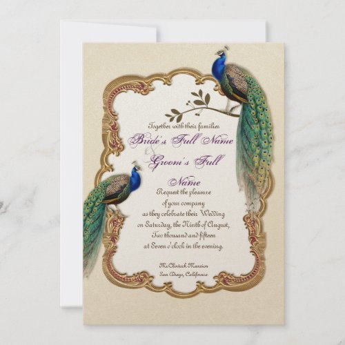 Golden Peacock &amp; Calligraphy Swirls Invitation