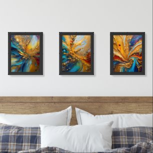Golden Peacock Eye Wall Art Sets