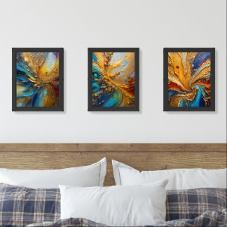 Golden Peacock Eye Wall Art Sets
