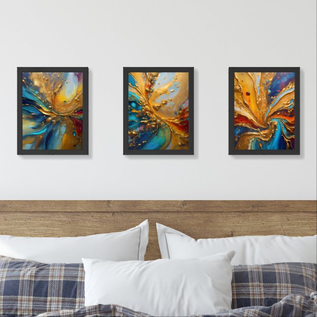 Golden Peacock Eye Wall Art Sets (Bedroom)