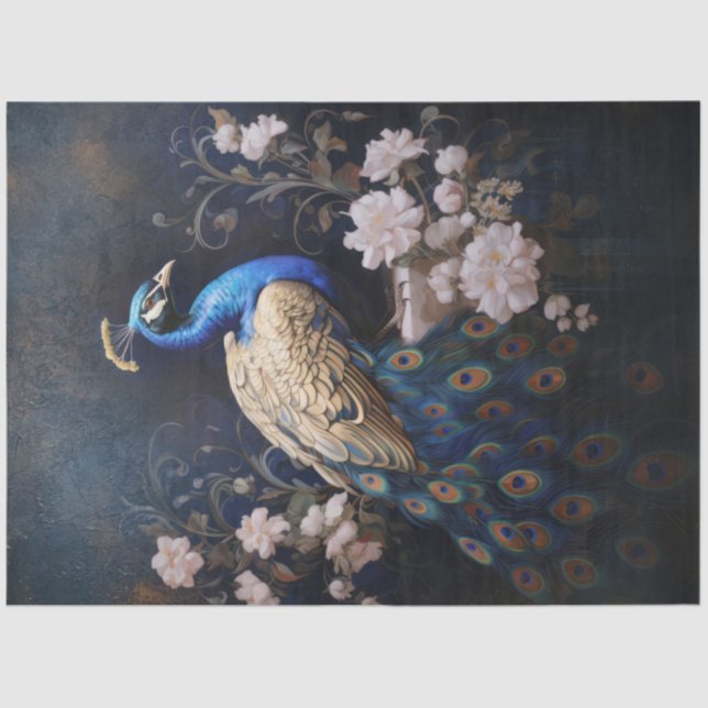 Golden Peacock Facing Right Decoupage Tissue Paper (Front)