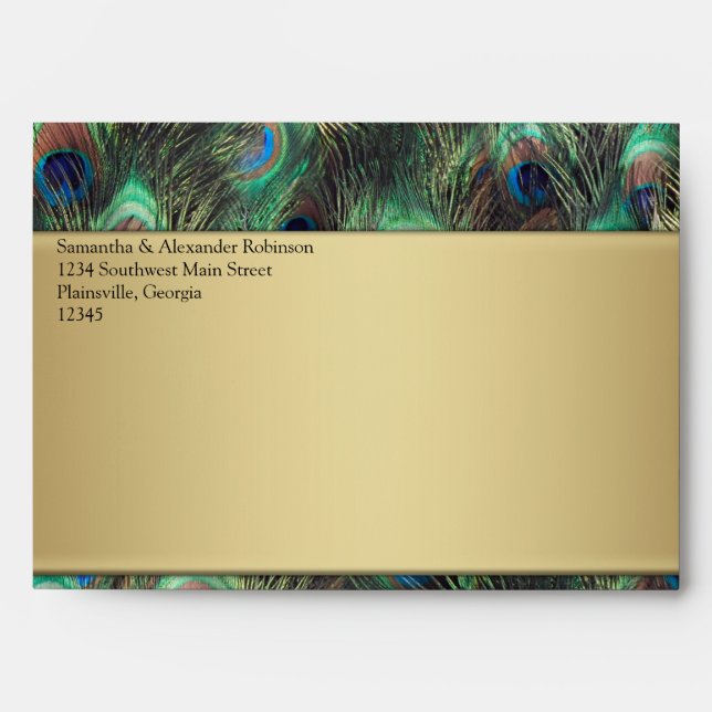 Golden Peacock Feather Background Envelope (Front)