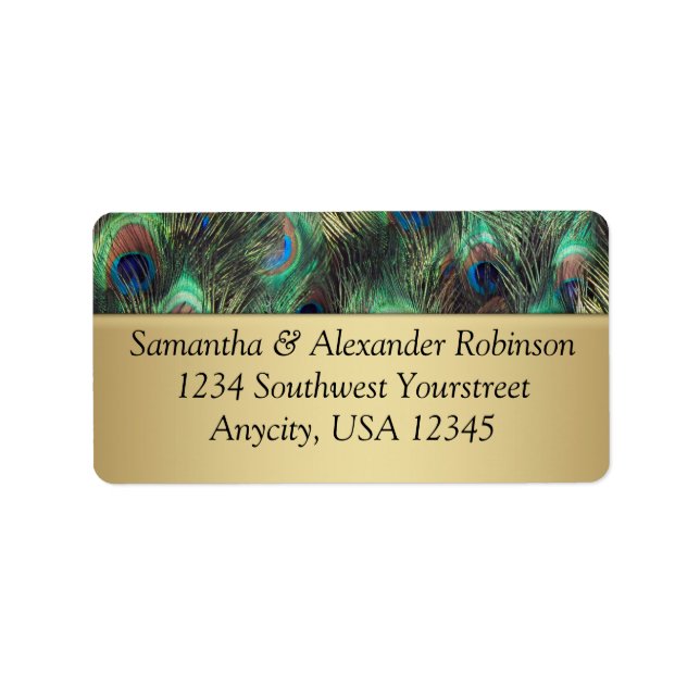 Golden Peacock Feather Background Label (Front)
