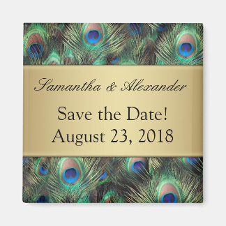 Golden Peacock Feather Background Save the Date Magnet