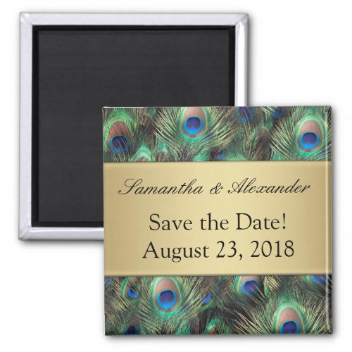 Golden Peacock Feather Background Save the Date Magnet