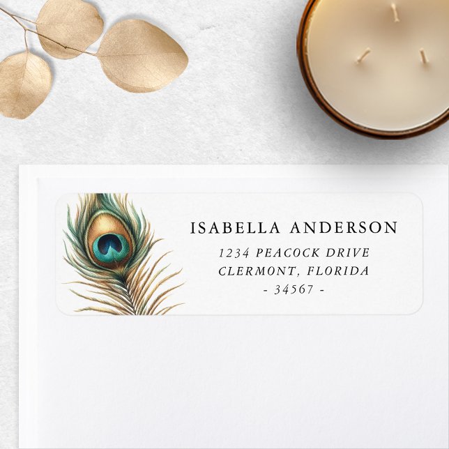 Golden Peacock Feather Return Address Label (Creator Uploaded)