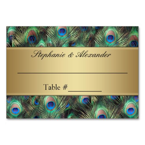 Golden Peacock Feather Table Place Name Cards