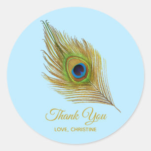 Golden peacock feather Thank You Classic Round Sticker