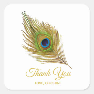 Golden peacock feather Thank You Square Sticker