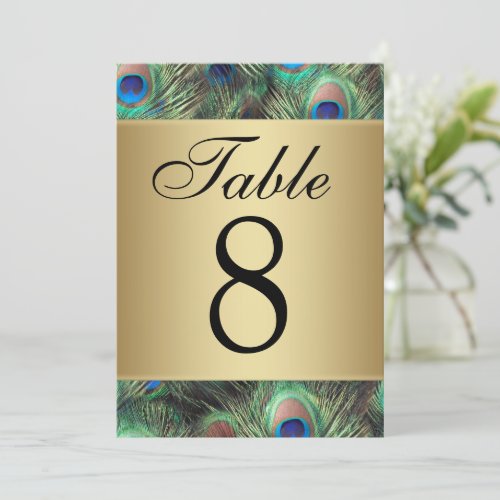 Golden Peacock Feather Wedding Table Number