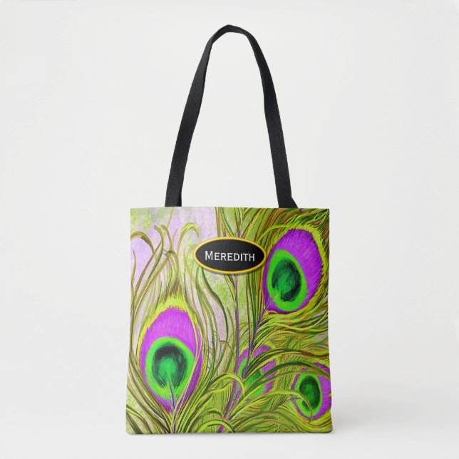 Golden Peacock Feathers All-Over-Print Tote Bag (Front)