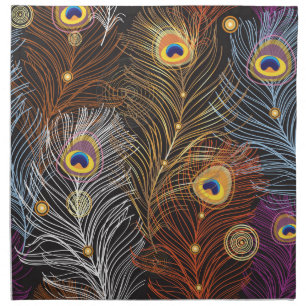 Golden peacock feathers: dark pattern. cloth napkin
