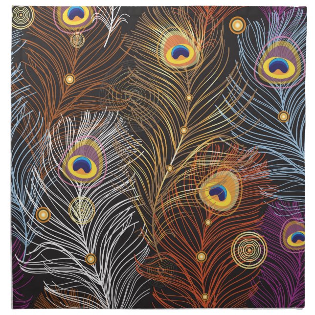 Golden peacock feathers: dark pattern. cloth napkin (Front)